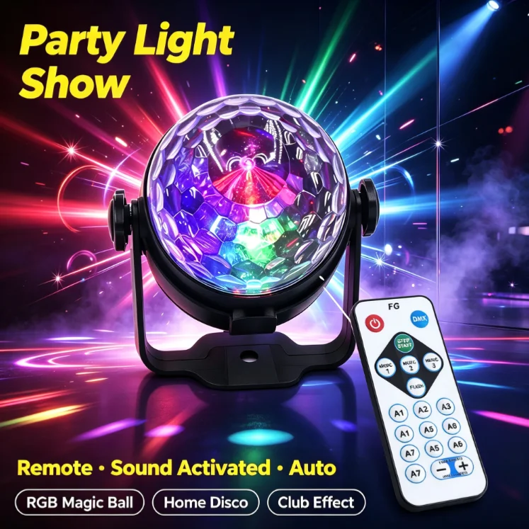 USB RGB Disco Ball Light With Remote Control Sound Activated Rotating Magic Ball Stage Lamp for Birthday Wedding Home Party KTV