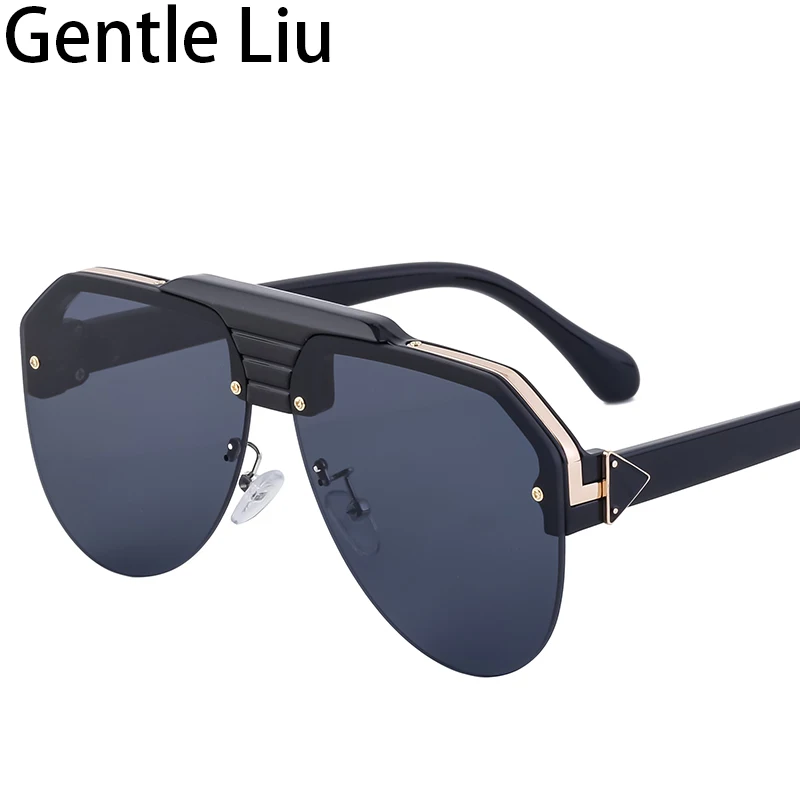 New Retro Rimless Sunglasses For Men 2024 Luxury Brand Designer Oval Punk Sun Glasses For Men Frameless Oversized Eyewear Shades