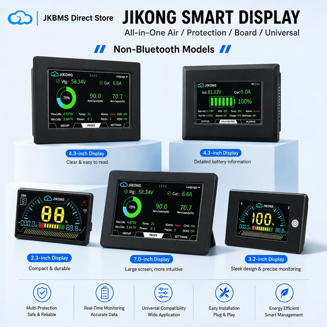 Monitor de Tela Sensível ao Toque LCD JK BMS de 3.2 e 4.3 Polegadas com Indicador Inteligente de Bateria para Todos os BMS Inteligentes JIKONG