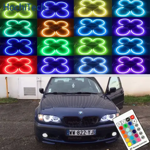 멀티 컬러 RGB 코튼 LED 엔젤 아이 리모컨, BMW 3 시리즈 E46 320d 320i 323i 328i 330i 325xi 330d 1998-05