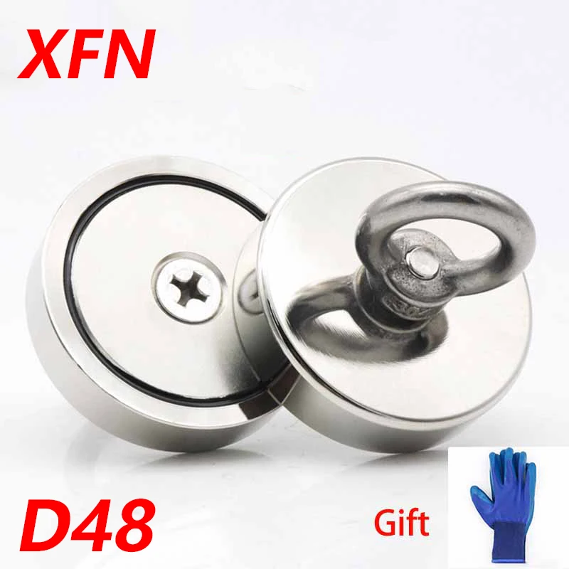 

XFN Super Strong Neodymium Fishing Magnet D48 Heavy Duty Magnet with Countersunk Hole Eyebolt Hooks N52 Salvage Searcher Magnets