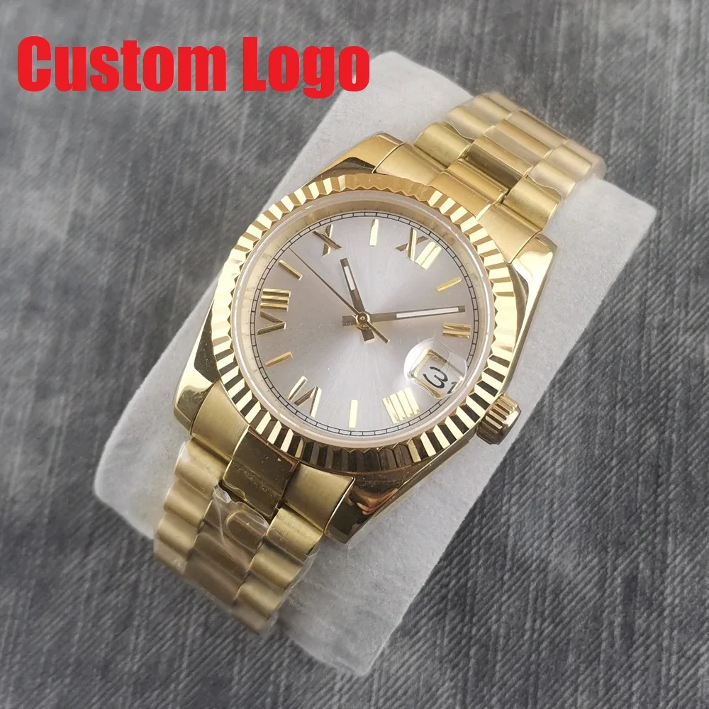 36mm/39mm DEBERT Gold Case sterile dial NH35 Mechanical Man watches NH35A Automatic Mens Watch Presidential bracelet Custom LOGO