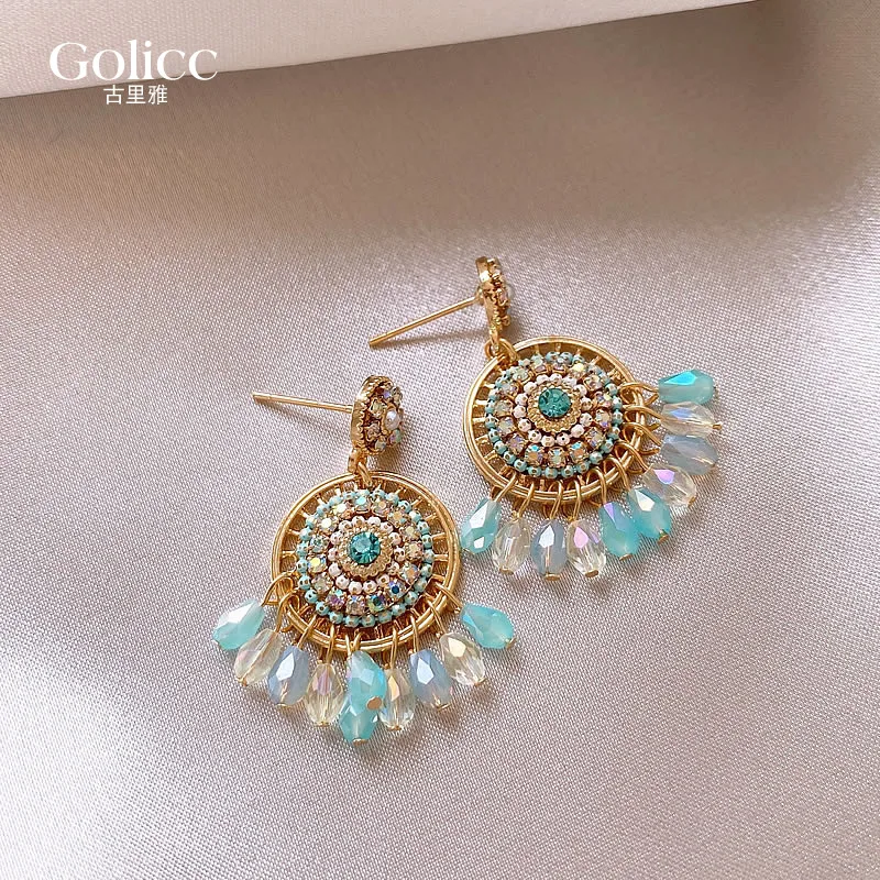 Ethnic style retro fringed crystal earrings women's 2024 new popular high-end stud earrings niche summer earrings