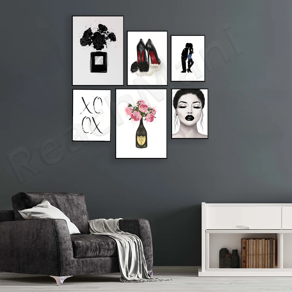 Fashion poster perfume flower art print high heels canvas painting Nordic wall painting living room decoration painting