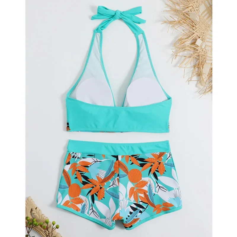 Traje de baño de dos piezas para mujer, conjunto de Tankini con realce, ropa deportiva para playa y piscina