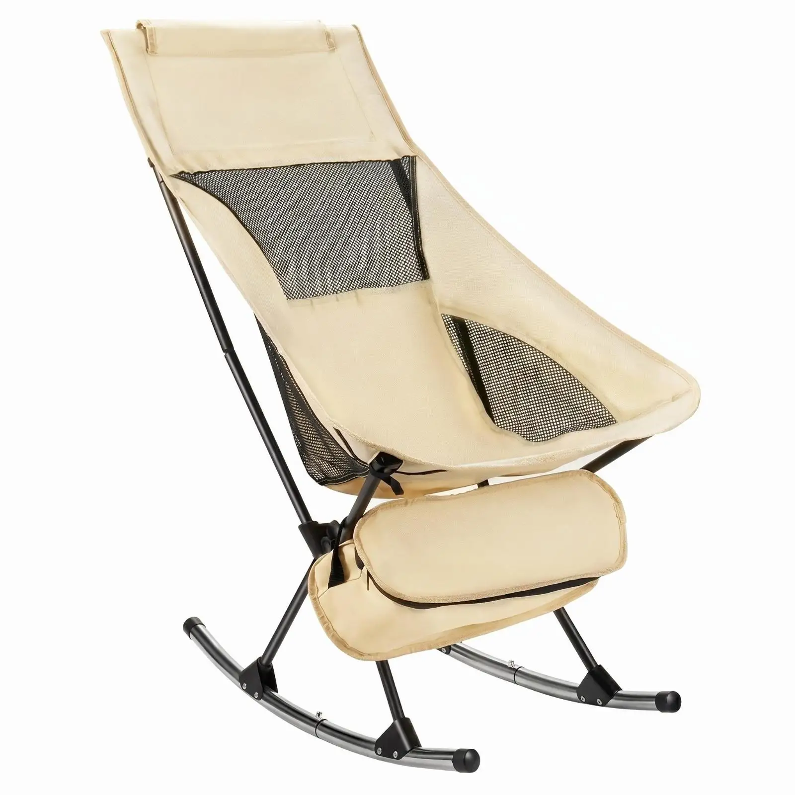 Foldable Outdoor Rocking Chair for Camping Fishing Lightweight Portable Steel Frame 600D Oxford Cloth with Storage Pouch Compact