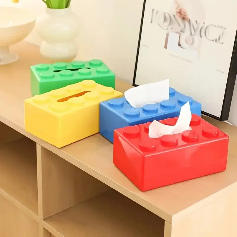 Building Block Style Tissue Box, Multifunctional Plastic Organizer Suitable for Kitchen, Bathroom, Living Room, Bright Colors.