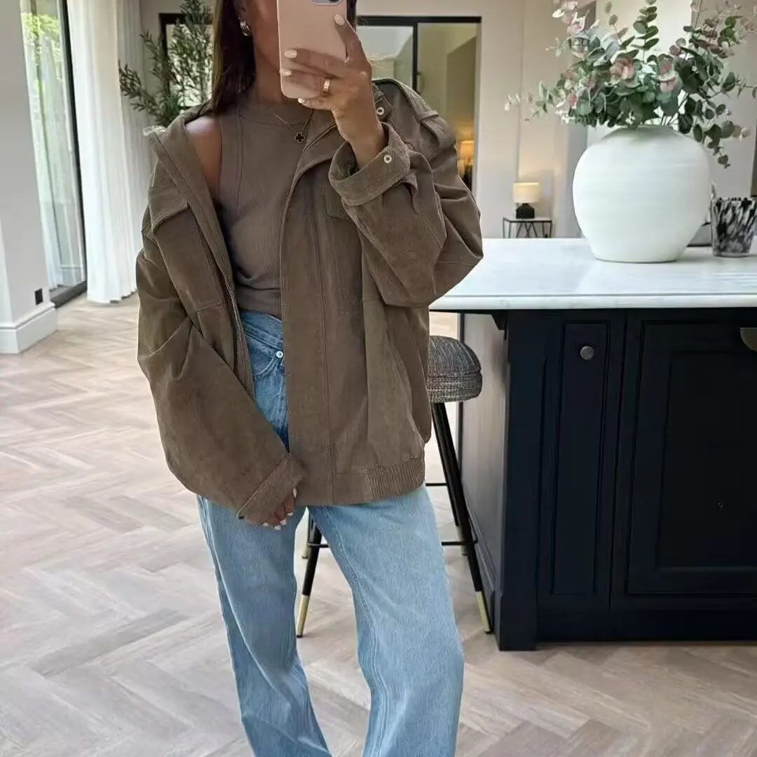 خريف شتاء جديد المرأة Faion ket مزين فو الجلود Jaet السلس الملمس بولي الجلد الجلد ألياف البوليستر طويلة Sve سستة