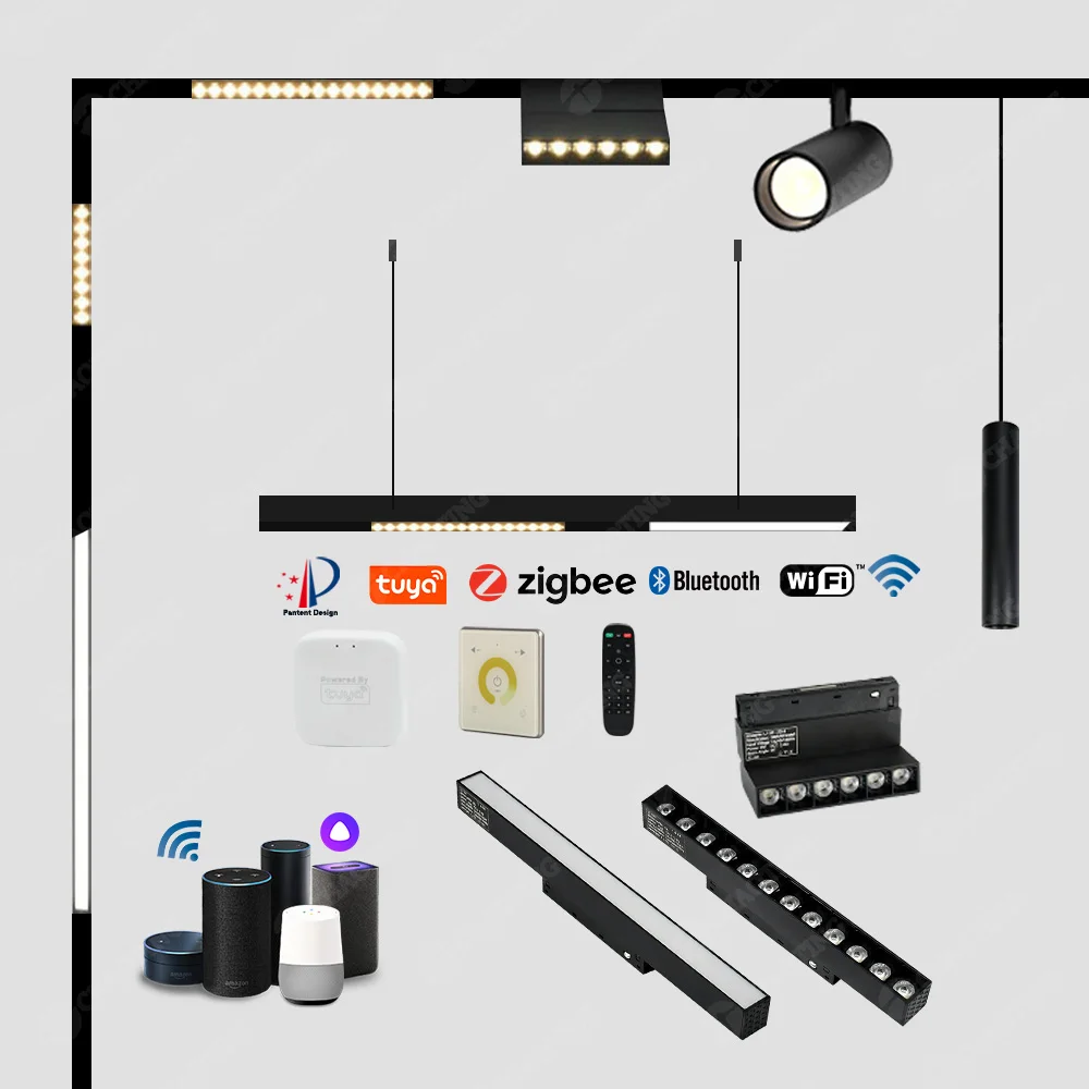 Zoomable Adjustable Linear Focus Rail Track Spot Lights System Dali 0-10V Dimmable Tuya Smart Wall Wash Magnetic Lighting