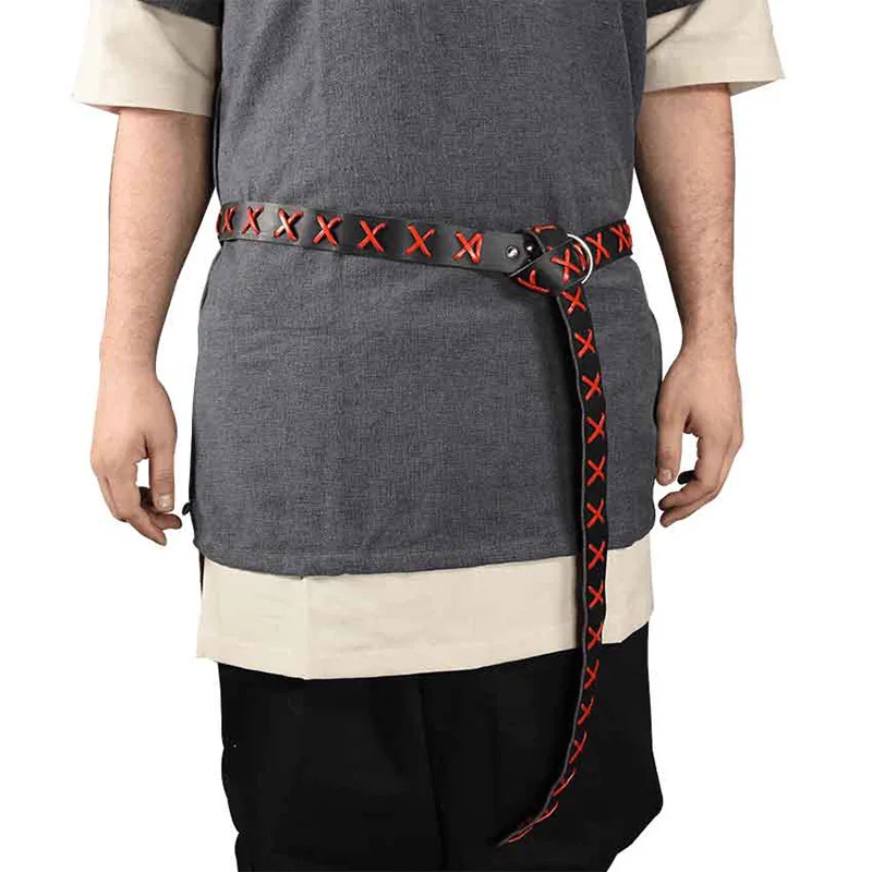 เข็มขัดหนังสไตล์ไวกิ้งยุคกลาง แบบยาว มีเชือกผูก สำหรับชุดอัศวิน โจรสลัด สไตล์สตีมพังก์ สำหรับผู้ชายและผู้หญิง