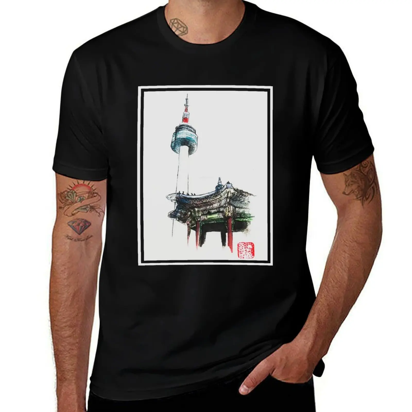 

Namsan Tower T-Shirt t shirt man cotton cotton tshirt 100% cotton t shirt pack T-shirt