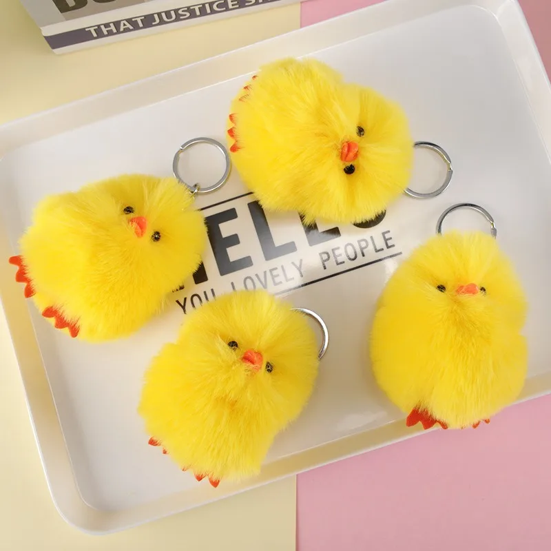 1 unidad de lindo Animal de dibujos animados de piel de visón Mini pato amarillo muñeco de peluche teléfono móvil mochila colgante llavero de piel juguete artesanal regalo para niños