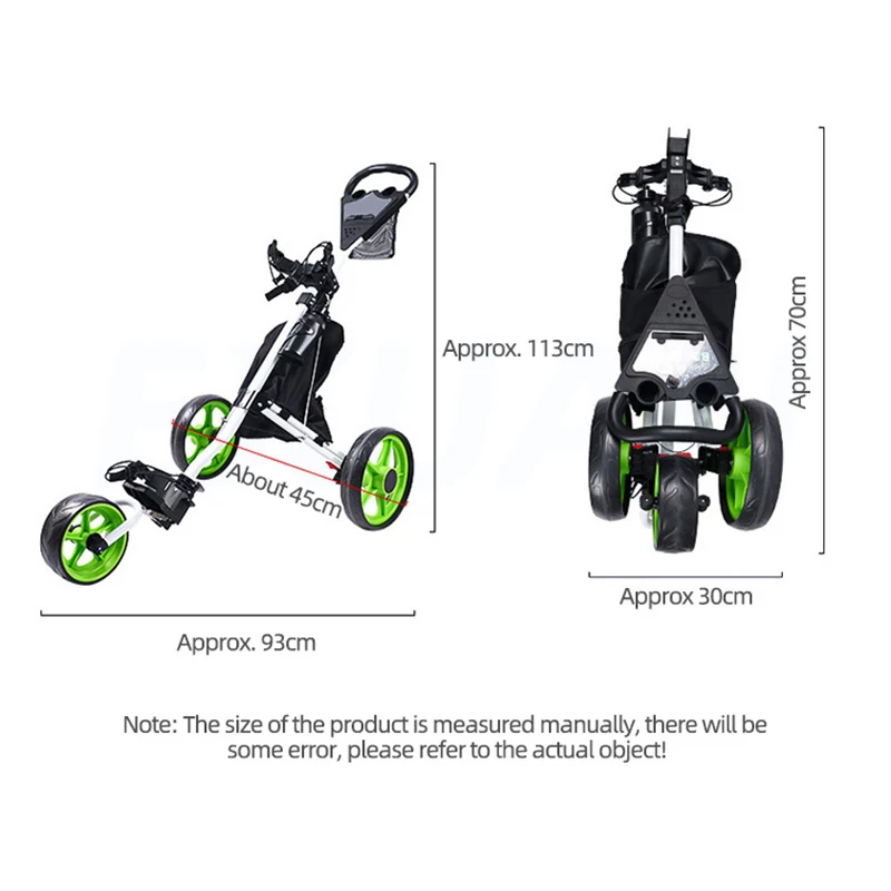 Golf Supplies Trolley Tricycle With Umbrella Rack Scorecard Foldable Ball Bag Pull Cart Golf Trolley