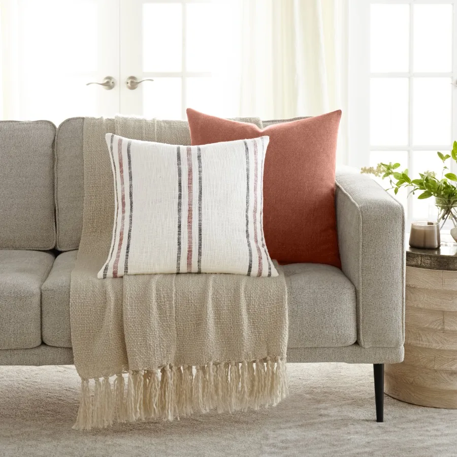 

2-Pack Decor Throw Pillows Terracotta Yarn-Dyed Framed Stripe and Solid