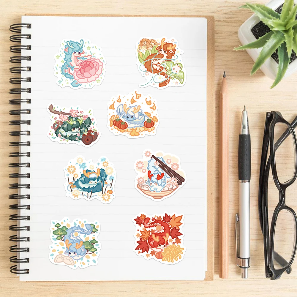 48Pcs Chinese Style Solar Term Dragon Graffiti Stickers Cartoon Cute DIY Laptop Scrapbook Suitcase Guitar Waterproof Decal