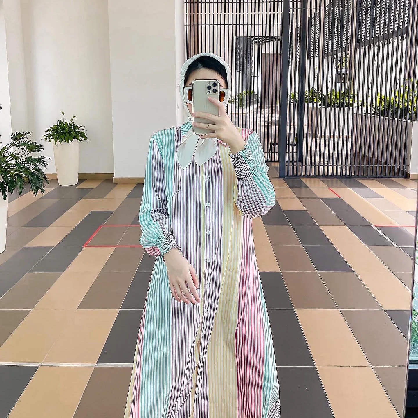 

Fashion Women Long Sleeve Lapel Stripes Shirt Dress Middle East Abaya Dubai Turkey Kaftan Muslim Islam Clothing Casual Robe Gown