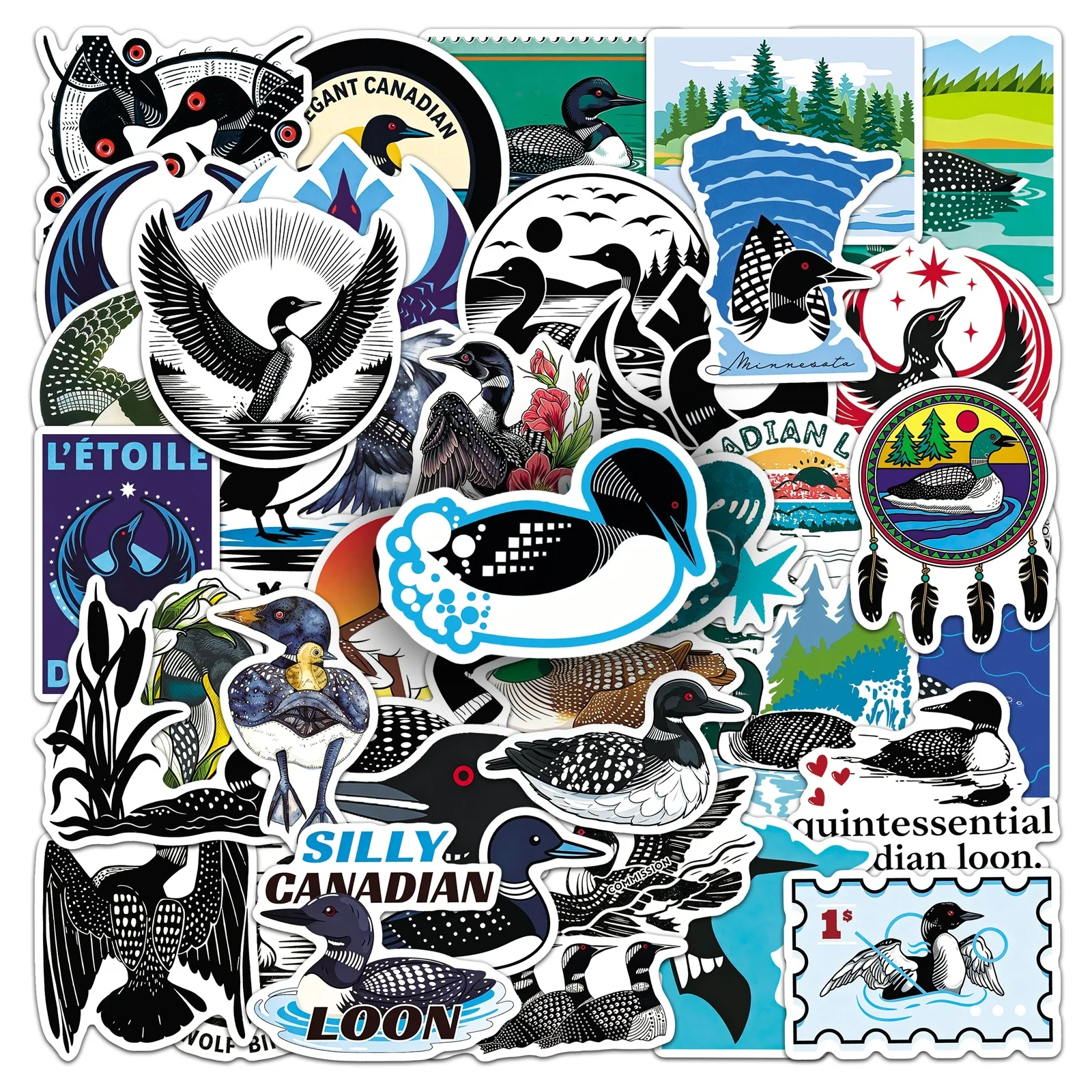 50Pcs Loon Stickers Cartoon Bird Waterfowl Graffiti Waterproof Decoration Wall Suitcase Journal Fridge Bicycle Stickers