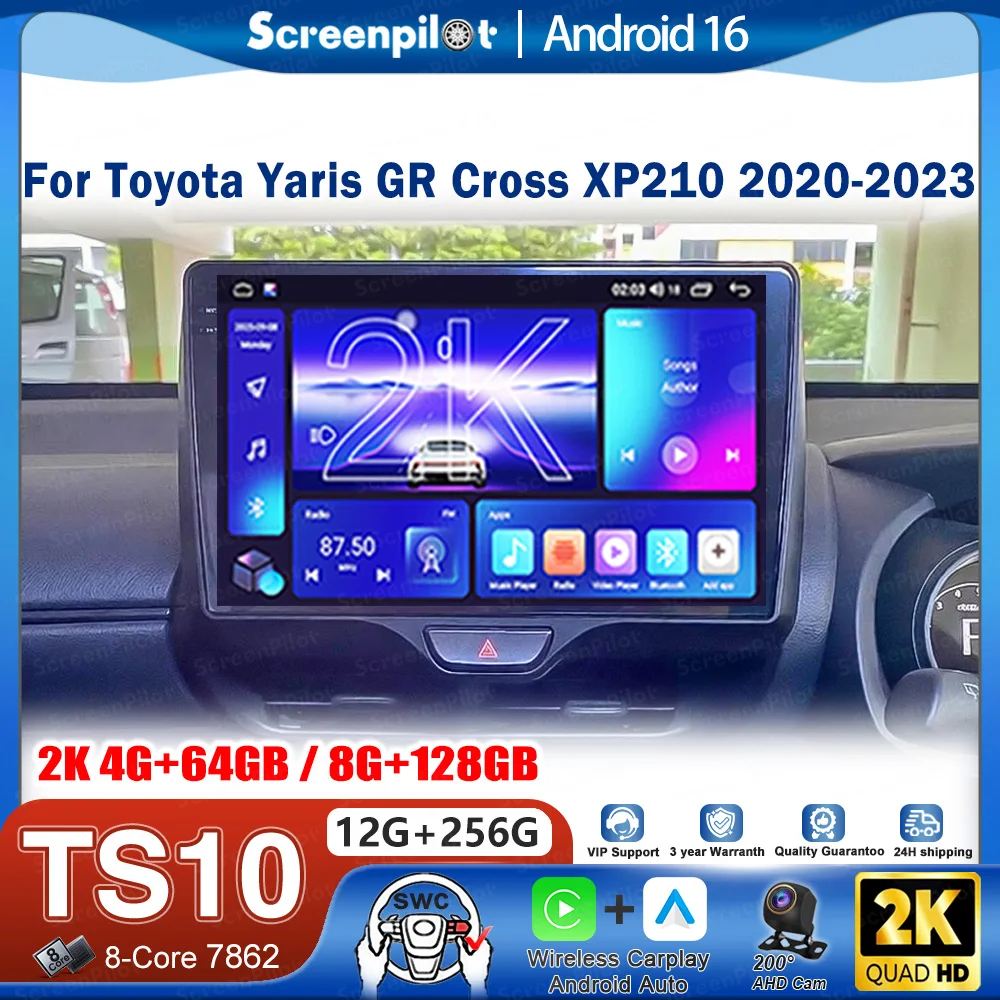 Android 16 Car Radio Stereo Head Unit For Toyota Yaris GR Cross XP210 2020-2023 RHD Multimedia Video Player GPS BT 2K QLED WIFI