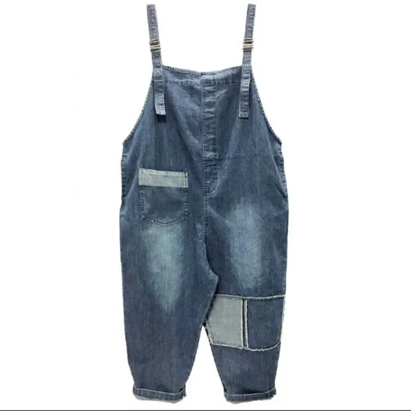 Denim Jumpsuits For Women 2025 Vintage Suspender Jeans Ankle-Length Drop Crotch Pants Casual Overalls Large Size