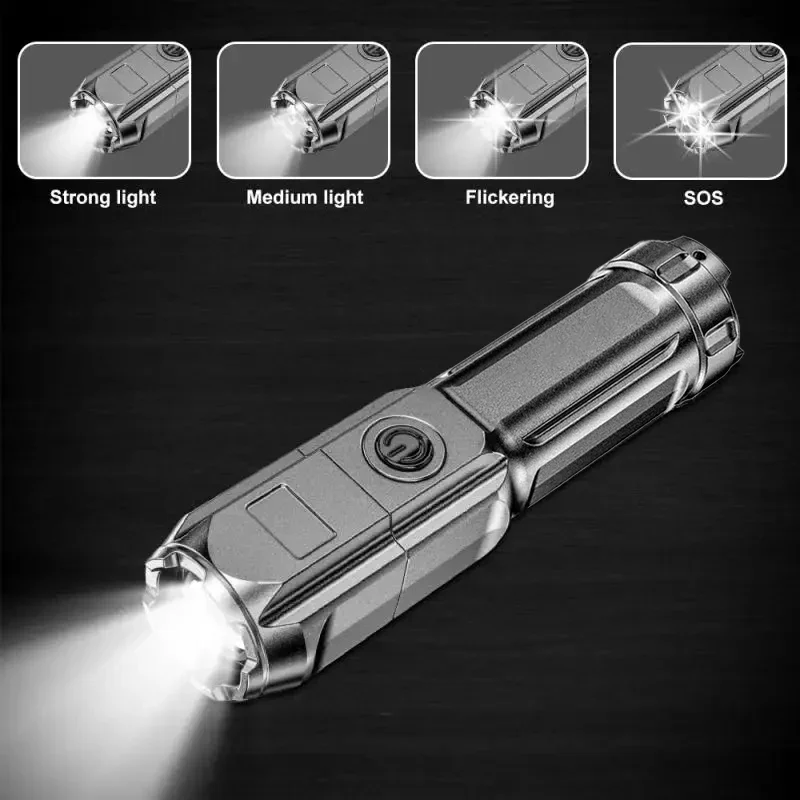 200000LM Powerful LED Flashlight USB Charging Tactical Flash Light Variable Focus Long Range Torch Outdoor Waterproof Flashlight