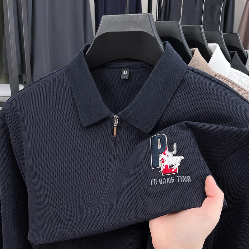 

100% чистый хлопок высококачественные рубашки с длинными рукавами POLO осень новый бизнес досуг полумолния Перевернутый воротник футболка модный бренд Paul пони вышивка мужская одежда