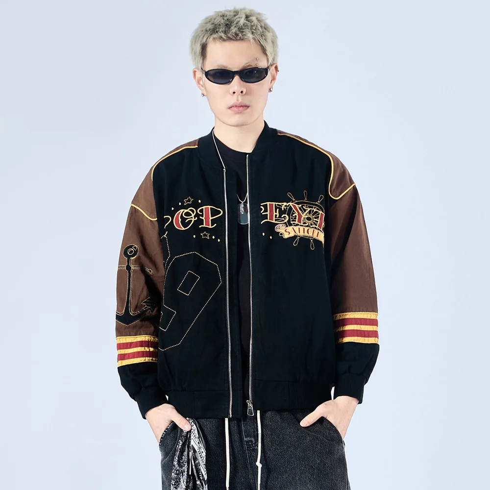 American Retro Embroidery Baseball Jacket Men Women Streetwear Hip Hop Loose Casual Spring Autumn Jacket Student Couple Coat