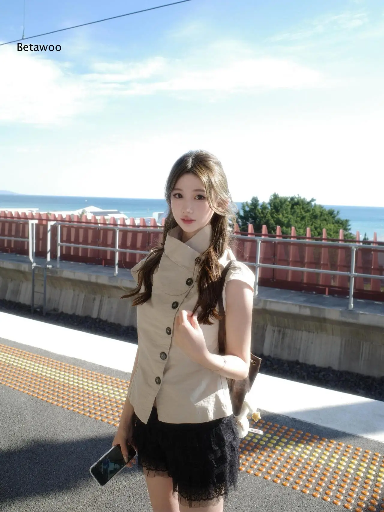 Women Stand Collar Cap Sleeve Blouse Asymmetric Button Front Slim Fitted Top Elegant French Style Shirt for Daily Commuter