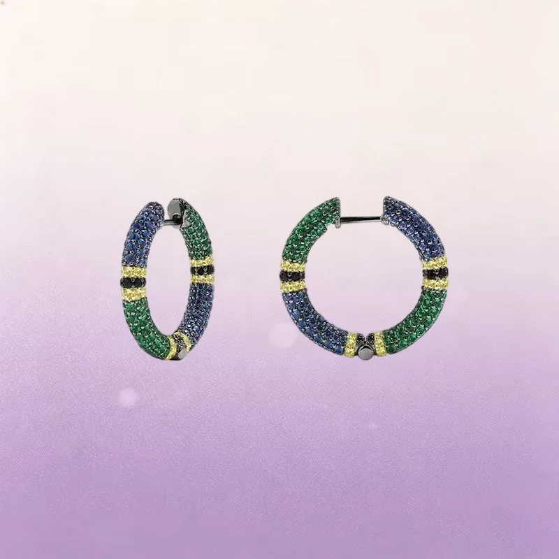 ZPFF S925 Sterling Silver Blue Green Colorful Segmented Ring Earrings Bracelet Necklace Women Rock Punk Style Retro Jewelry Gif