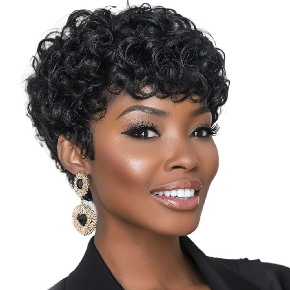 

Synthetic Short Curly Wig for Women Full Curls Cap Cheap Wigs on Clearance Sale
