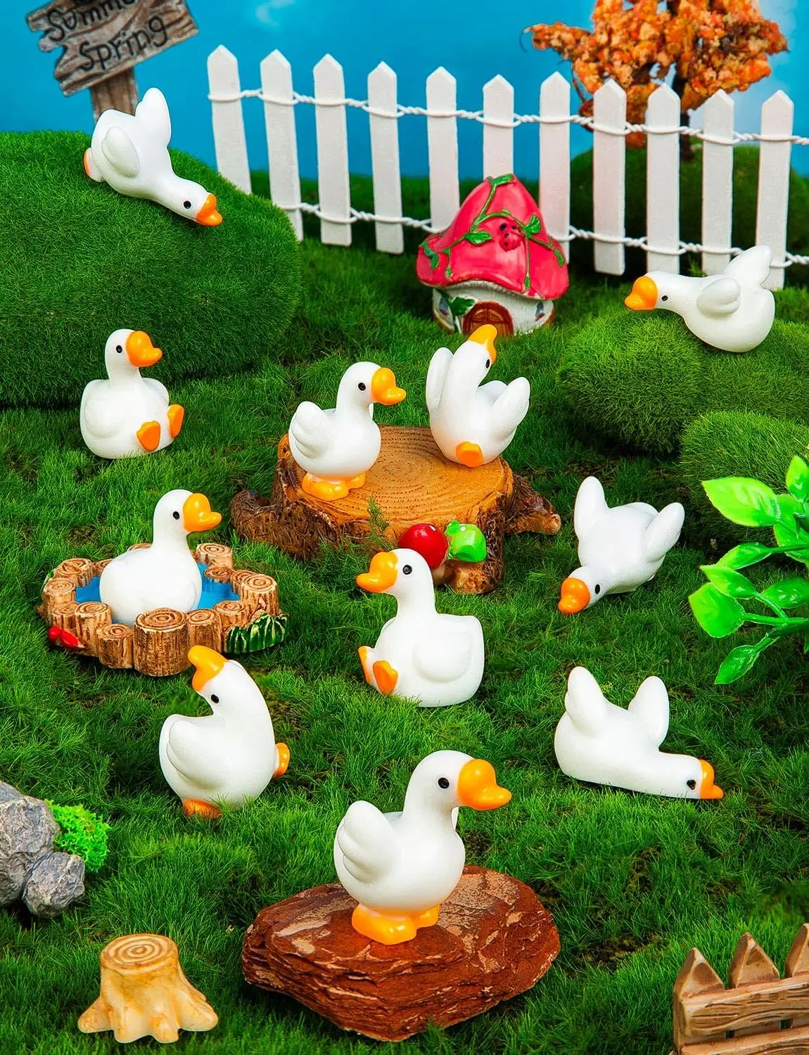 12 Stück Mini-Gänsefiguren aus Kunstharz, kleine Tierstatuen für Schreibtisch, Garten, Rasen, Hof, Mikrolandschaft, Aquarium, Topfpflanzen & D – Detail 6