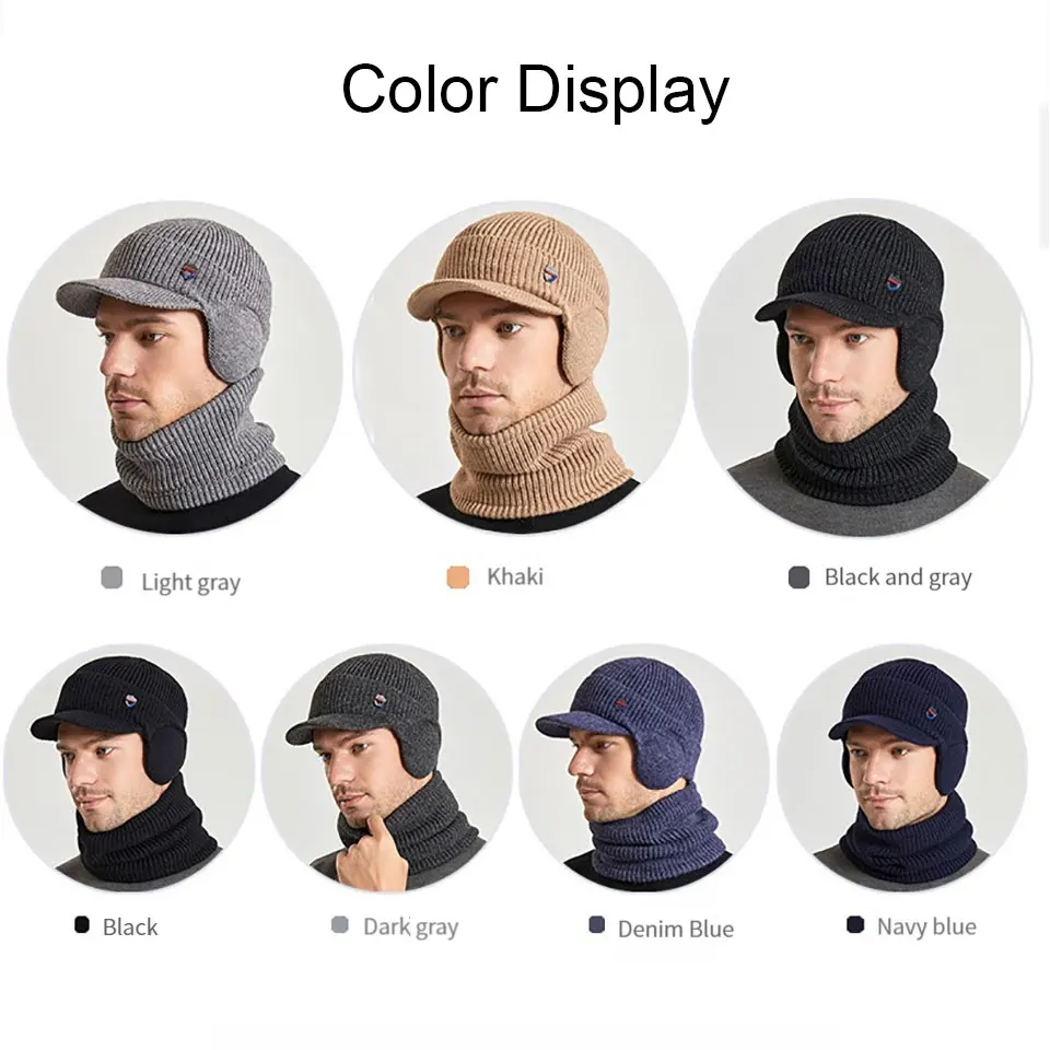 LOOGDEEL شتاء دافئ إيرفلاب بالاكلافا قبعة 2 قطعة مجموعة دافئة سدادات حماية الأذن قبعة وشاح مجموعة مع المخملية الغزل قبعة البلوز قبعة