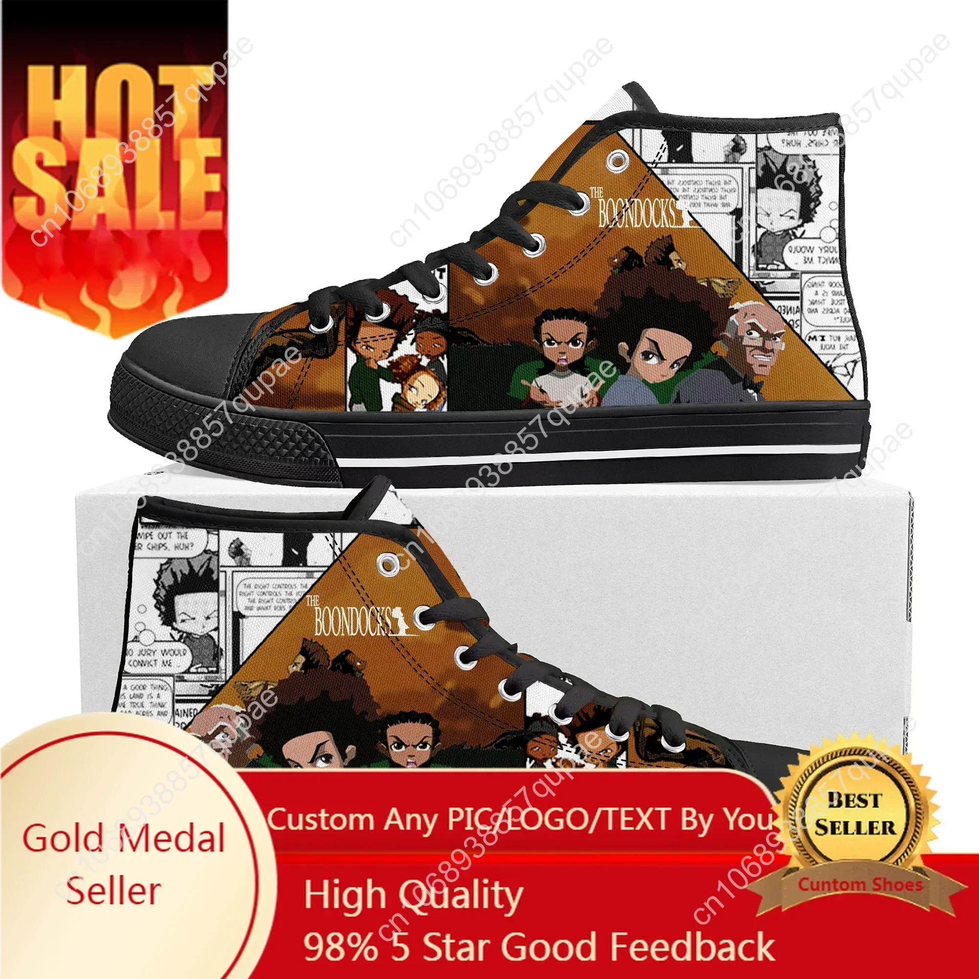 

Boondocks Huey Riley Freeman High Top Sneakers Mens Womens Teenager High Quality Canvas Sneaker Anime Casual Custom Made Shoes