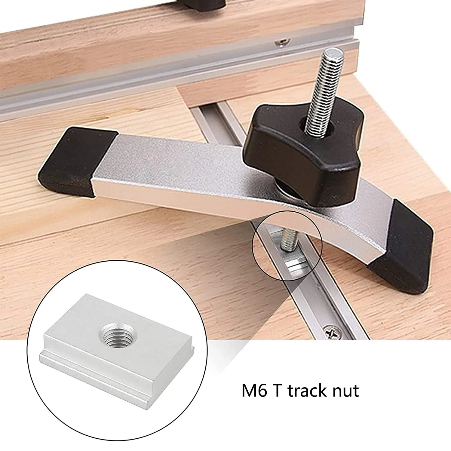 Rail en T Coulissant en Aluminium pour Fixation de Fente de Meuble, M6, 6 Pièces