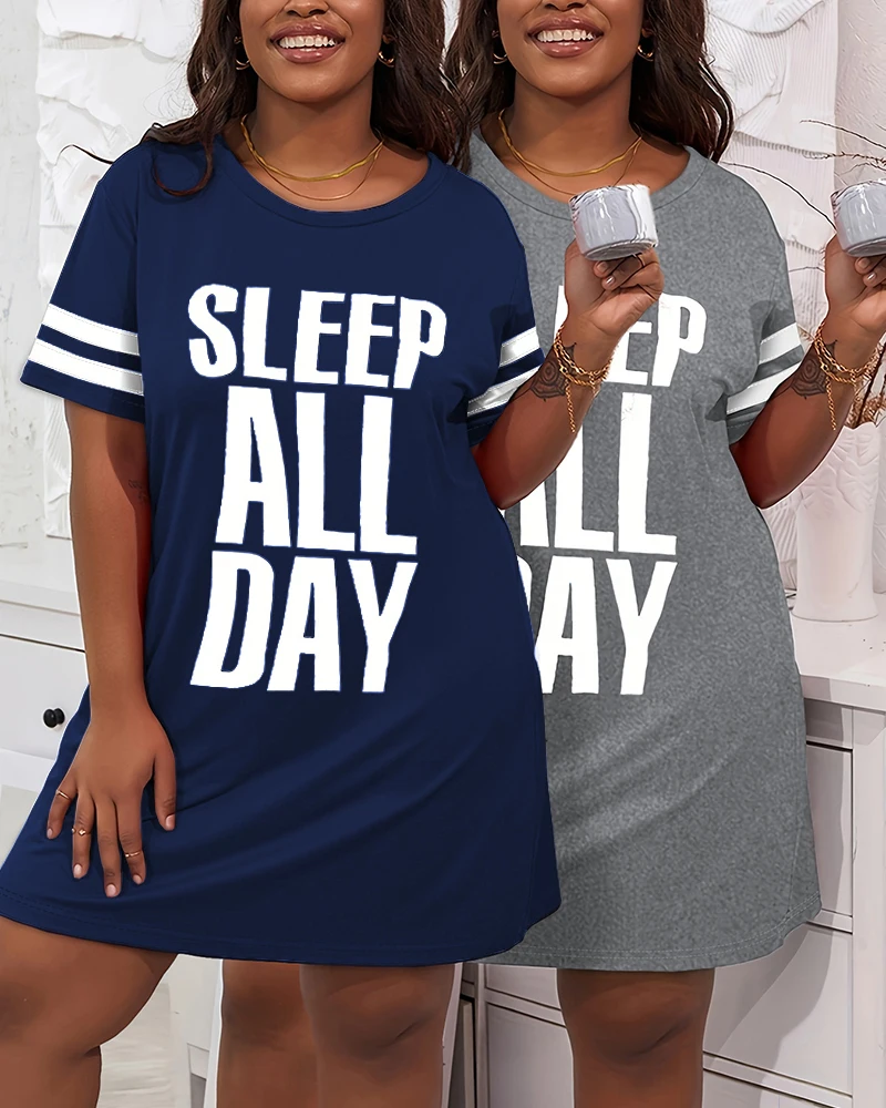 

Women's Pajamas Dress Letter Print Round Neck Short Sleeve Pajamas Dress Leisure Loose Comfortable Elegant Pajamas Dress