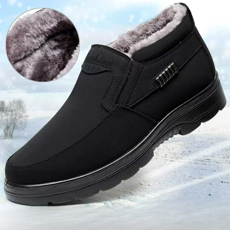 Men's Snow Boots Outdoor Winter Boots 2026 Slip on Plush Thick Cotton Shoes Plus Size Work Men Shoes Waterproof Warm Ankle Boots