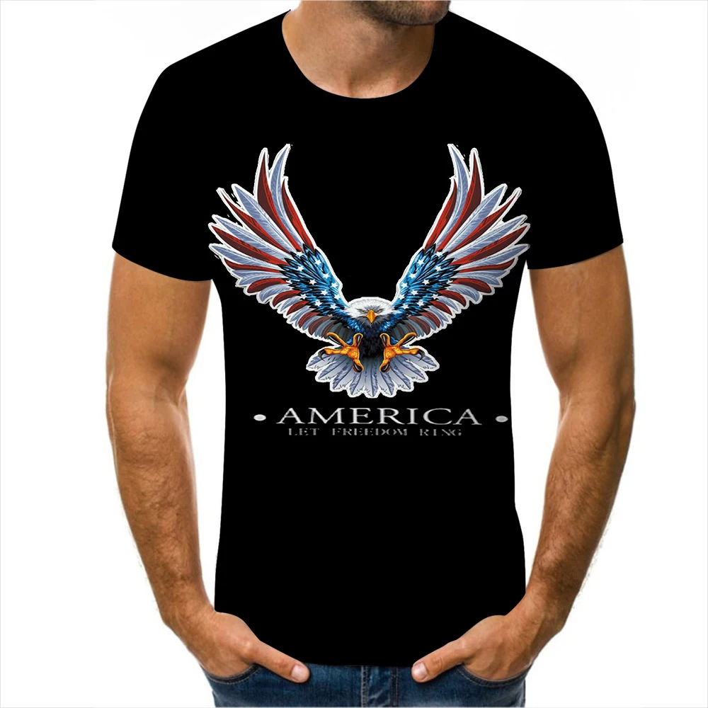 Men 3D Soaring Eagle Print T Shirt O Neck Short Sleeve Animal Funny Print Streetwear Summer Casual Loose Male Tees Tops