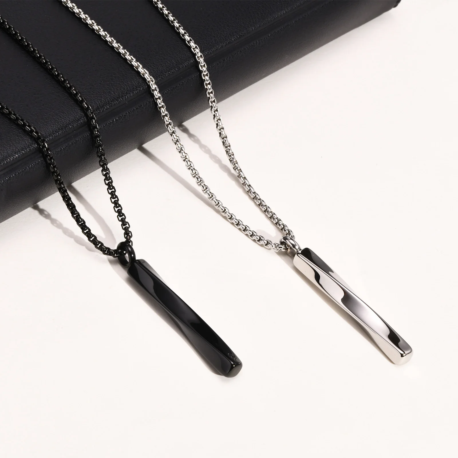 Ashes Urn Necklaces for Men,Waterproof Stainless Steel Mobius Vertical Bar Pendant Collar with Funnel,Memorial Keepsake Gift