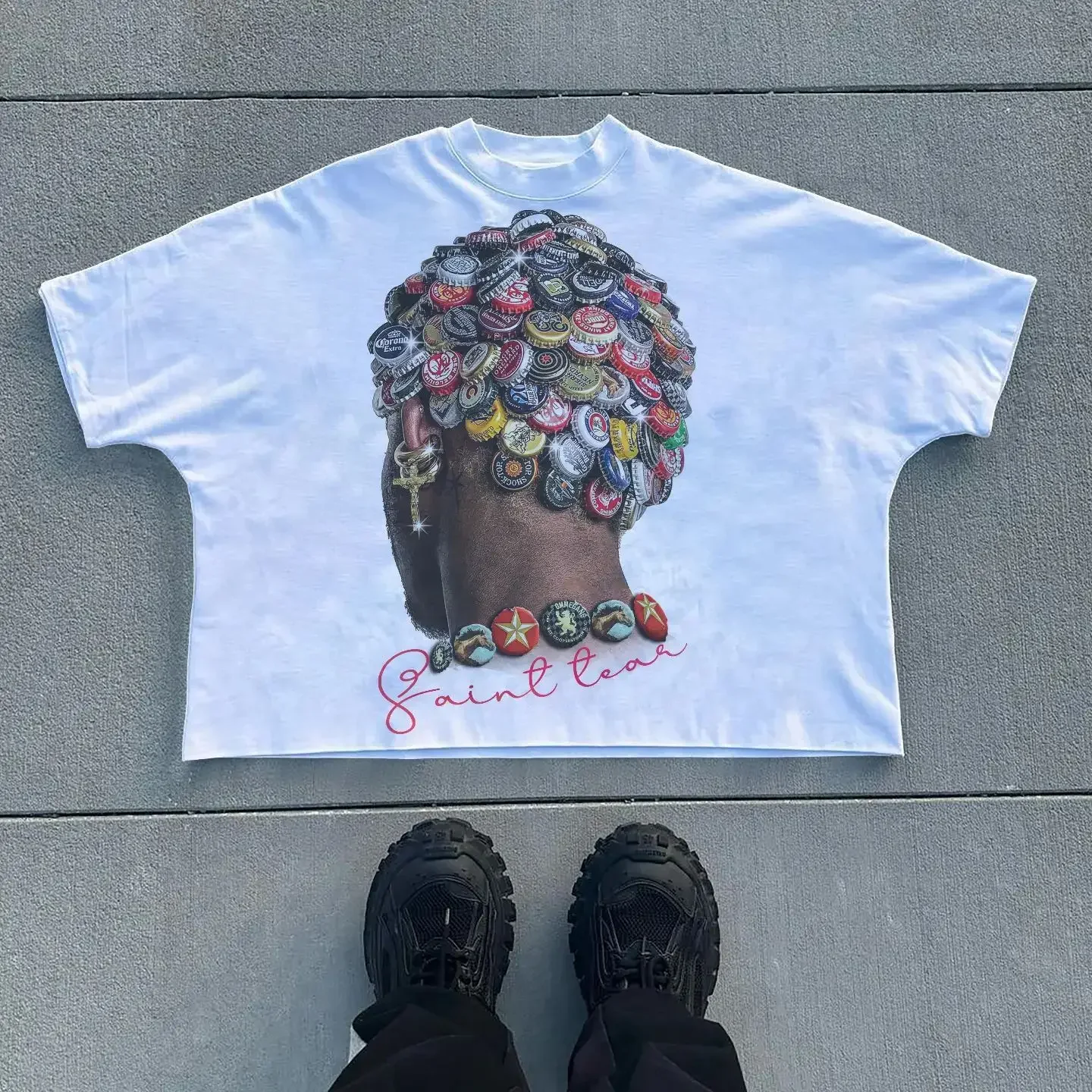 T-shirt oversize gotica harajuku da uomo con stampa digitale girocollo nuovo stile estate 2025