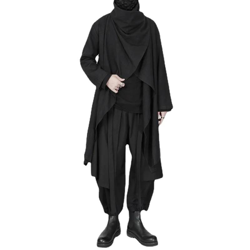 Black Clothes Loose Fit Long Coat for plus Size Men Unique Design with Dark Gothic Elements