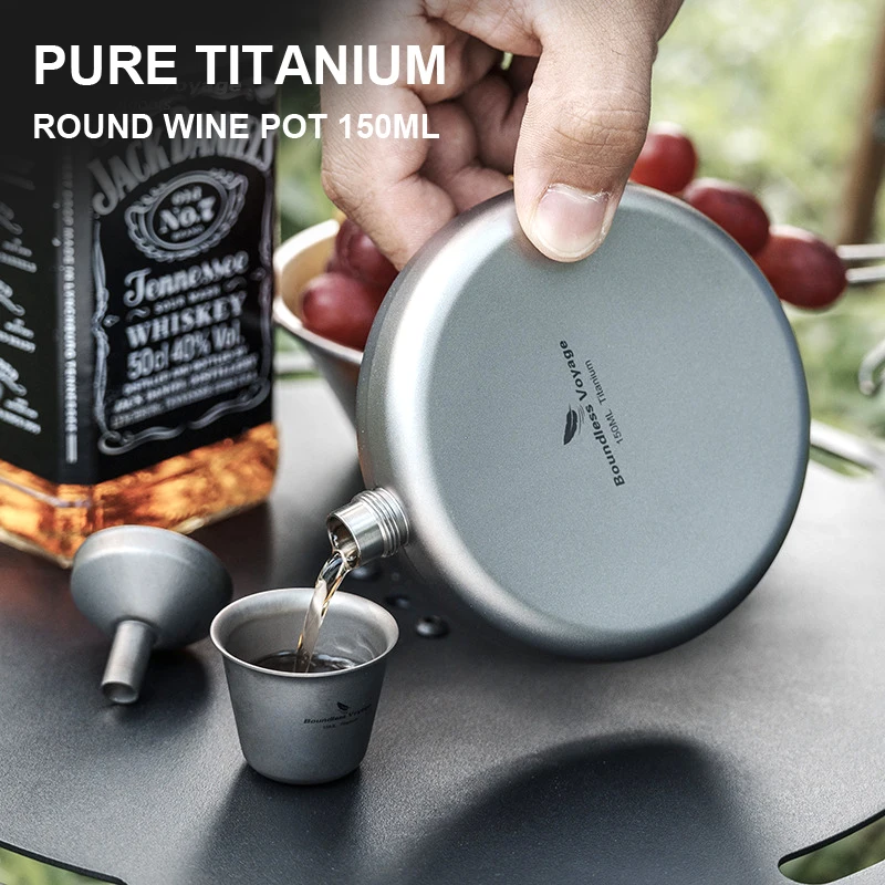 

Pure Titanium Round Wine Pot 150ML/Glass/Funnel, Portable,Healthy Lightweight, Mini Pot Outdoor Camping, Picnicking Travel，A1450