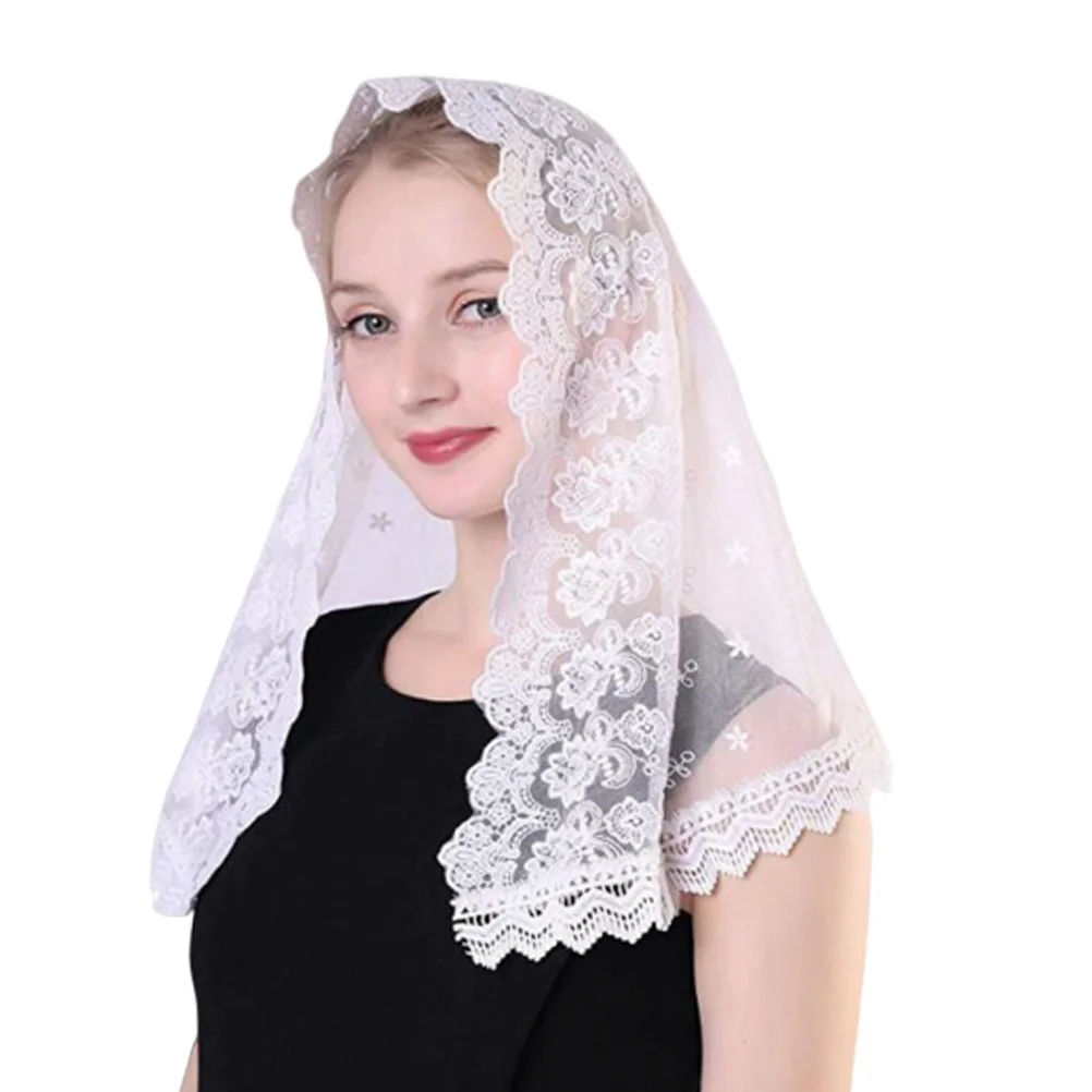 Women Accessories Scarf Catholicism Head Muslim Fashion Neckerchief Covering White Lace Veil Bride