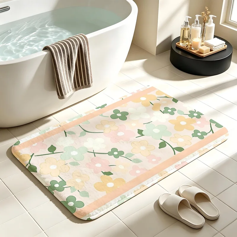 Green Jungle River Bath Mat Tropical Forest Scenery Water Absorbent Quick Dry Anti-Slip Shower Rug Floor Carpet for Bathroom Dec