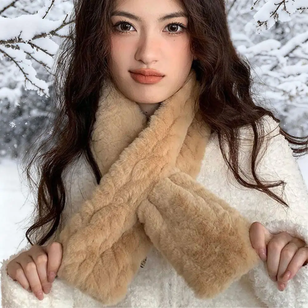 

Корейские милые шарфы для девочек, зимние теплые утолщенные шарфы из искусственного кроличьего меха с искусственным воротником, теплые уличные ветрозащитные морозостойкие шарфы