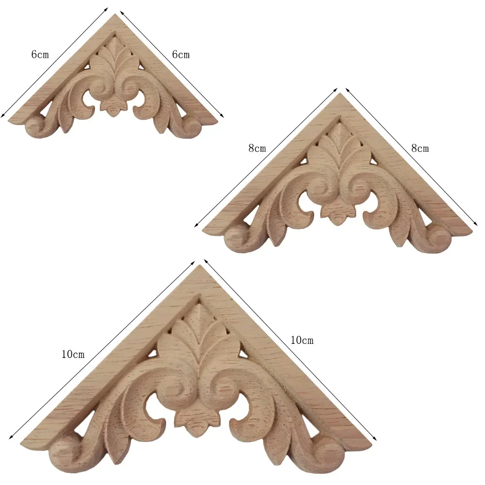 10PCS 6/8/10cm Carved Unpainted European Exquisite Floral Furniture Window Corner Wooden Applique Figurines Vintage Home Decor