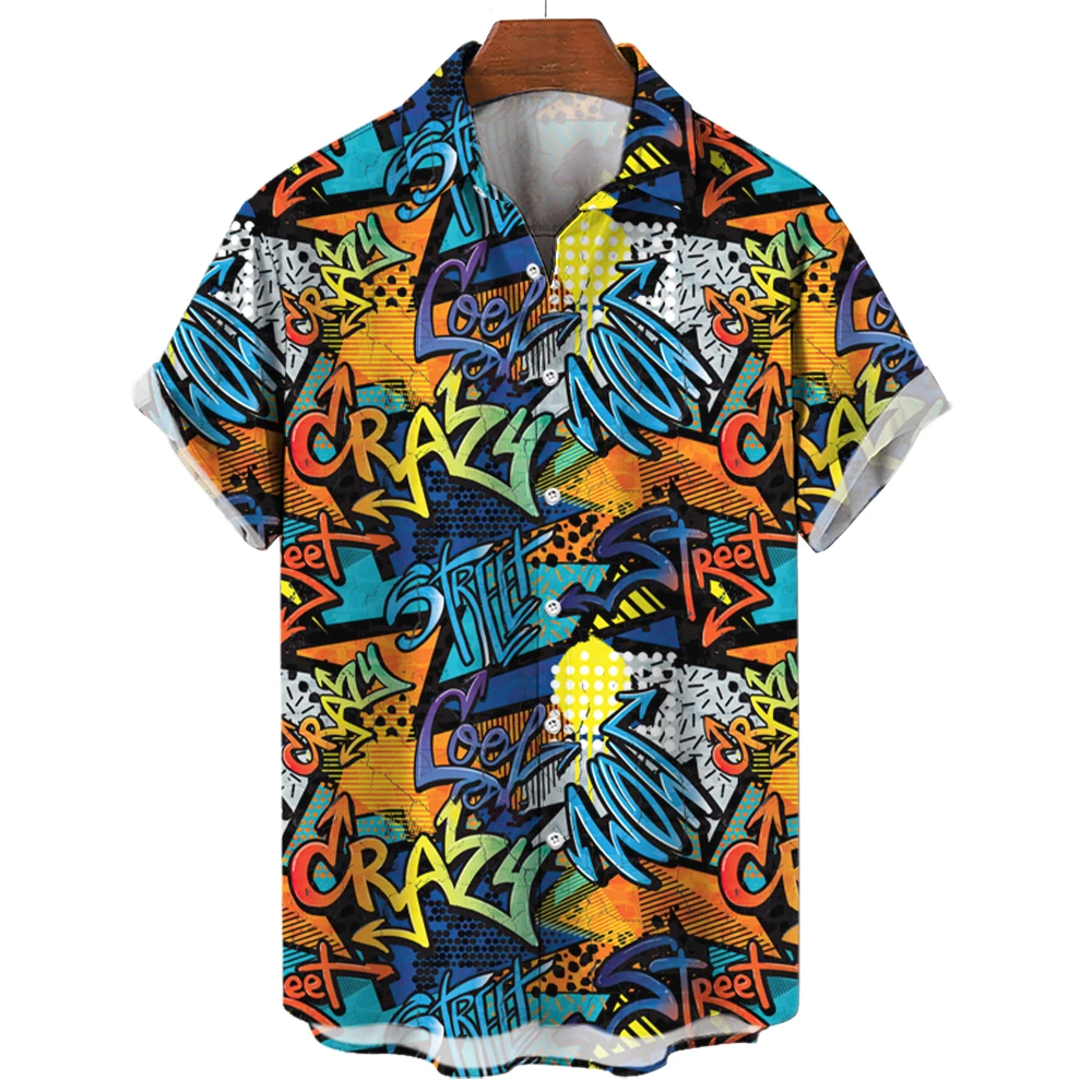 Hip Hop Men's Short Sleeved Shirts Graffiti 3d Print Shirt For Men 2024 New Oversized Streetwear Casual Top Men's Clothing 5xl