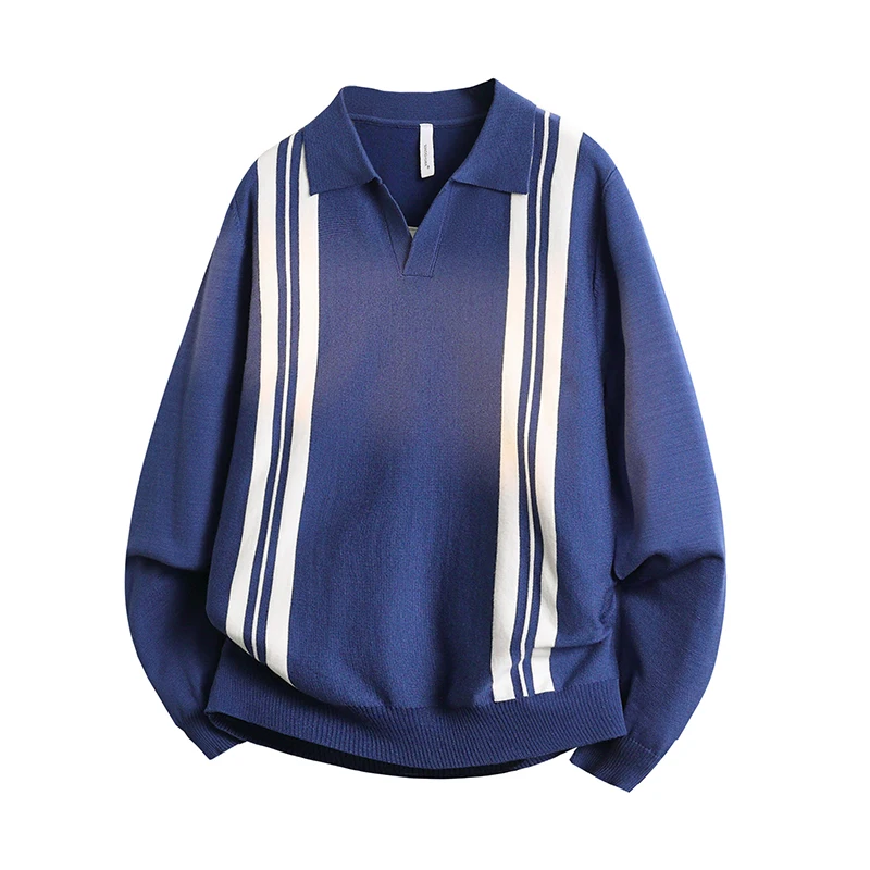 

Мужской свитер в стиле ретро с воротником, цветной, в полоску, теплый, вязаный, свободный, повседневный, модный, осенне-зимняя коллекция