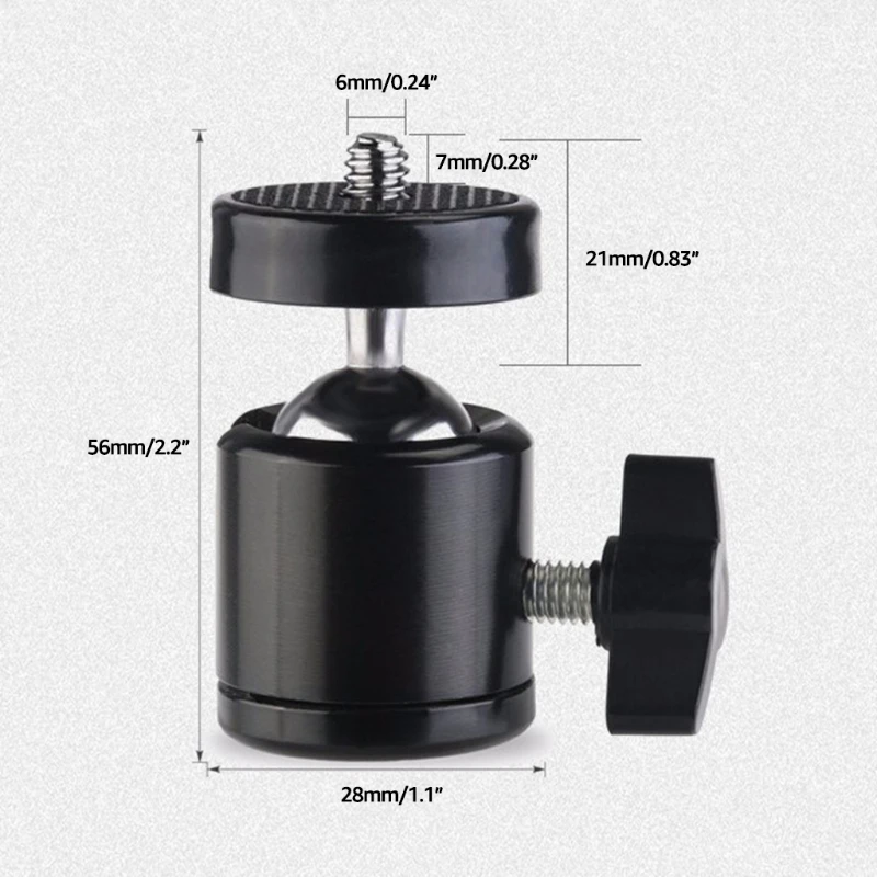 20CB Mini Tripod Ball Head 360° Rotation Tripod Mount Camera Ballhead Adapter with 1/4" Screw Hole for DSLR Camera Camcorder