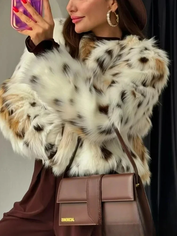 KONDALA Vintage Leopard Chic Cappotto da donna in pelliccia sintetica O-Collo Manica lunga Giacche spesse Moda 2024 Autunno Inverno Cappotto femminile da strada