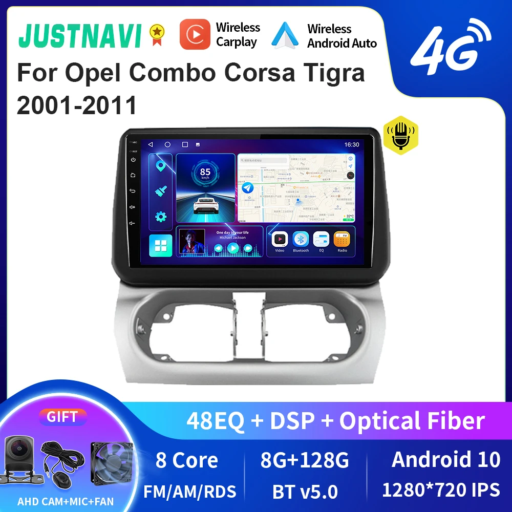 

JUSTNAVI QT10 Wireless CarPlay Android Auto Radio For Opel Combo Corsa Tigra 2001-2011Stereo Car Multimedia Video Player GPS DVD