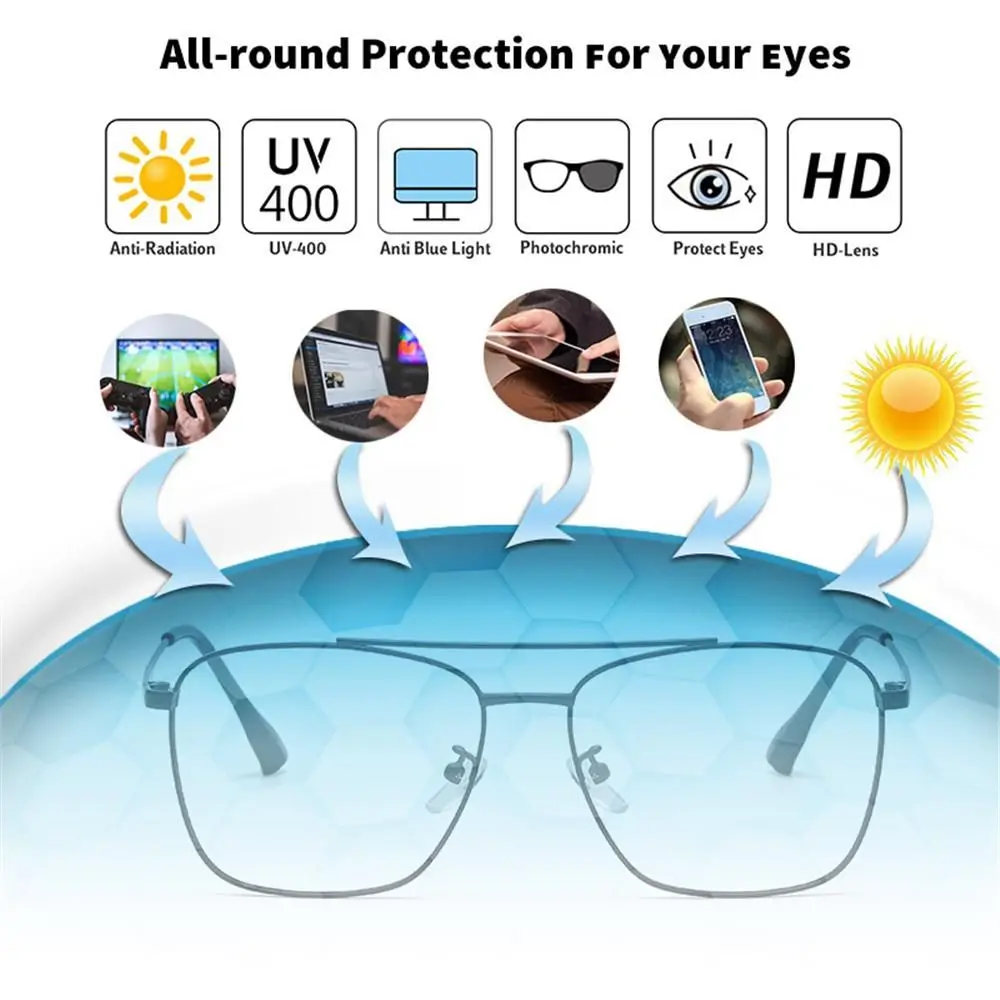 UV400 Men Women Sunglasses Metal Computer Glasses Photochromic Glasses Eyeglasses Anti Blue Light